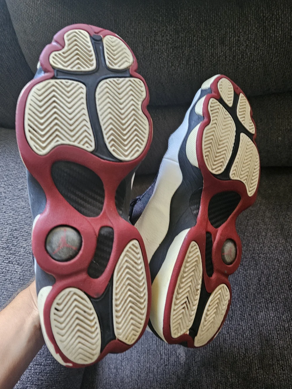 Jordan Men's Black and White Retro Sneakers with Cream Soles